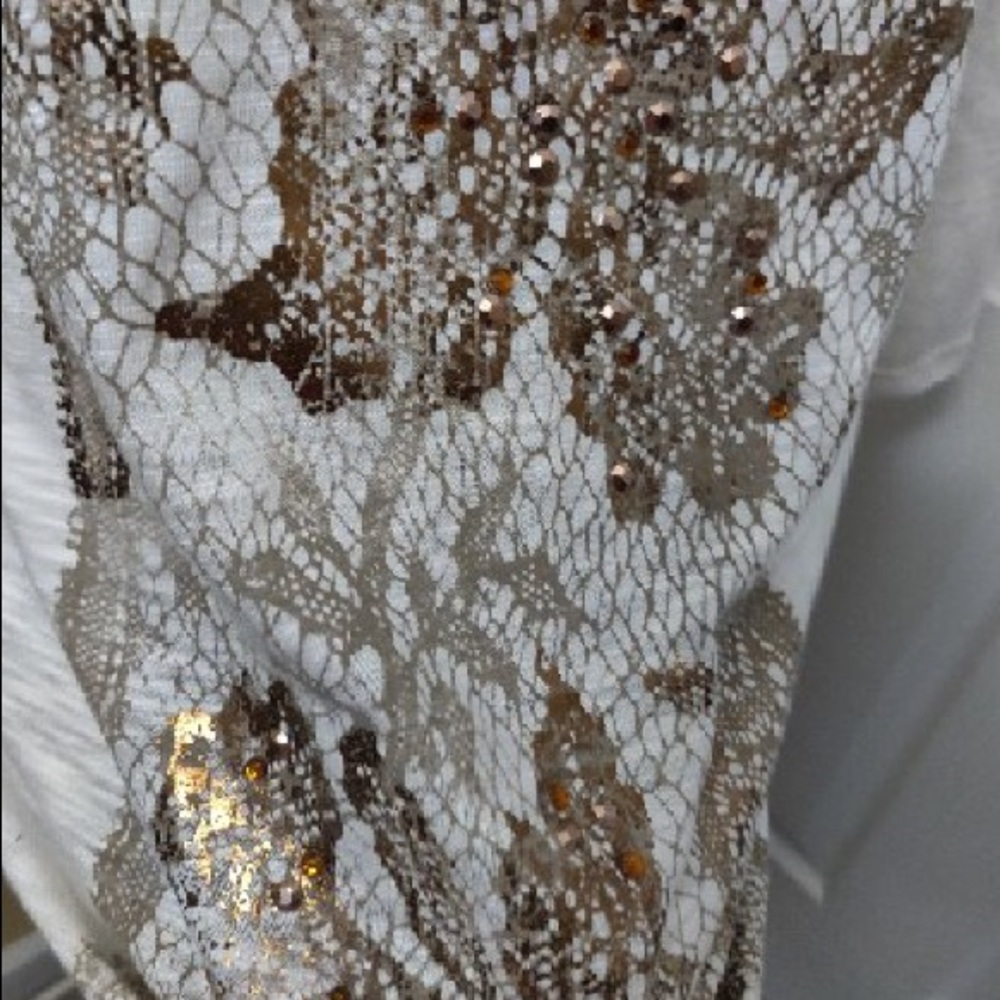 π2/$10ππβOR π«5/$25π«βΌοΈ Madison bronze gold Cream bronze rhinestone lace top - Picture 5 of 7